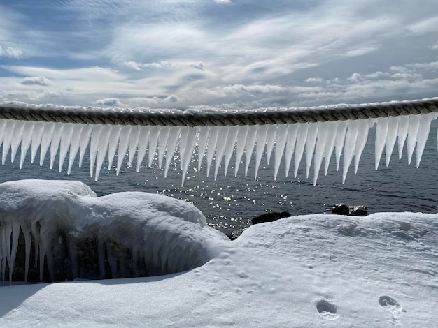 Lago ghiacciato contro il cielo durante l'inverno