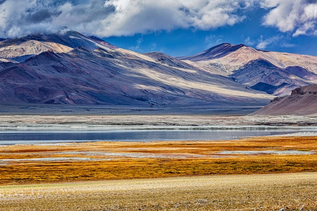 Lago himalayano Tso Kar in Himalaya, Ladakh, India