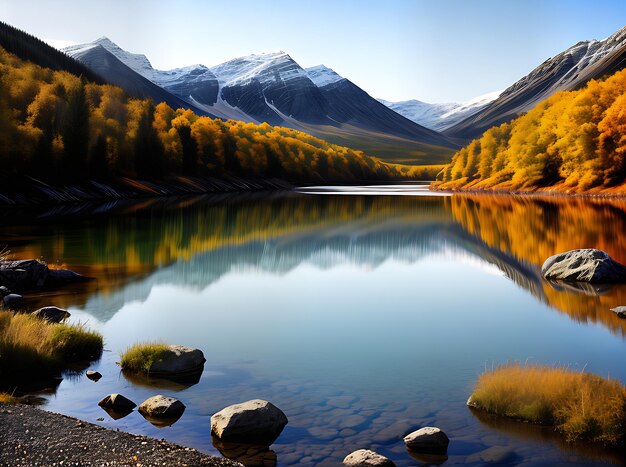 Lago in autunno con toni pastello acquerellati Generativa AI Generata