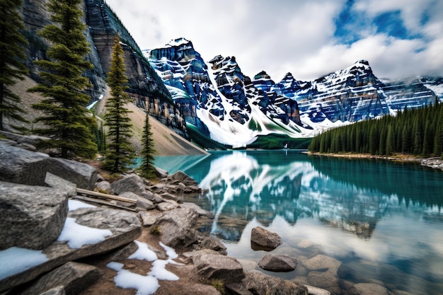 Lago Moraine nel Parco Nazionale di Banff Alberta Canada Parco nazionale del Lago Moraine Banff Generato dall'intelligenza artificiale