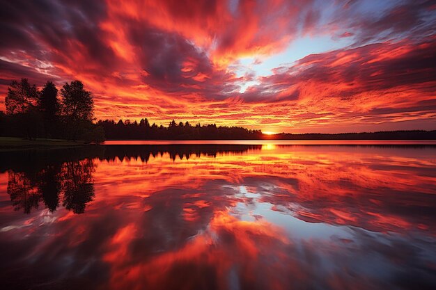 Lago Specchio Sunset Serenade Lago Riflessione foto