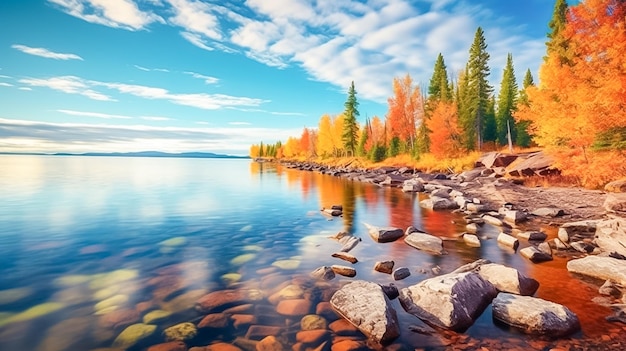 Lago superiore orientale nello stile di vivaci paesaggi ad acquerello colorati Ai generati