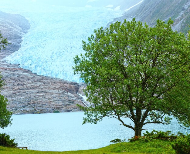 Lago Svartisvatnet e vista sul ghiacciaio Svartisen (Meloy, Norvegia)