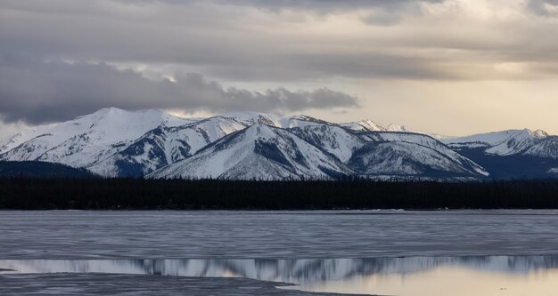 Lago Yellowstone con montagne innevate nel paesaggio americano