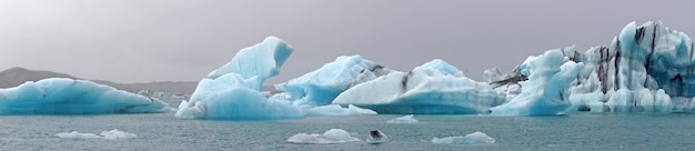 Laguna glaciale di Jokulsarlon nel panorama dell'Islanda