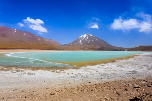 Laguna Verde paesaggio,Bolivia.Bellissimo panorama boliviano.Laguna verde e vulcano Licancabur