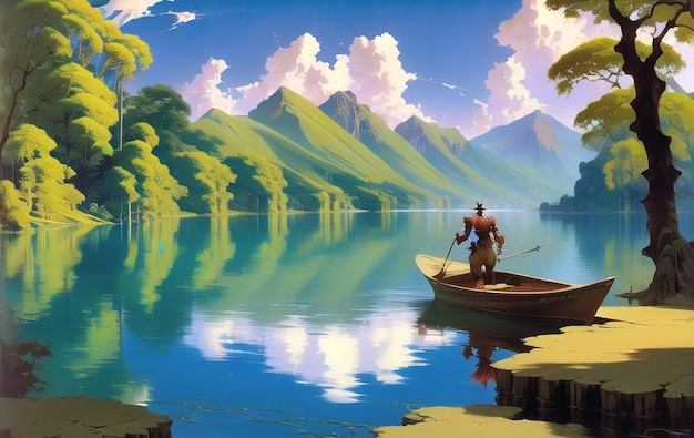 Lake landscape design illustrazione ai generato per bambini storie di libri illustrazione fiabe