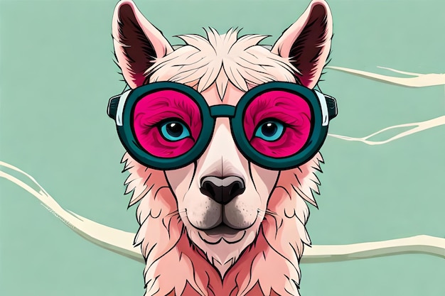 Lama carino con gli occhiali in stile cartone animato