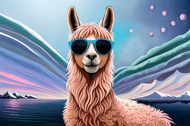 Lama carino con gli occhiali in stile cartone animato