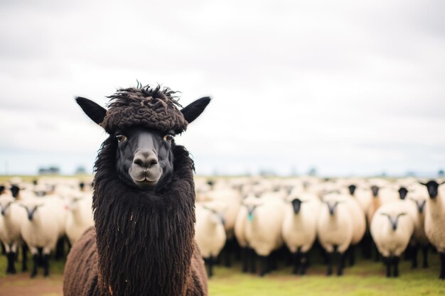 Lama nero con gregge di pecore bianche