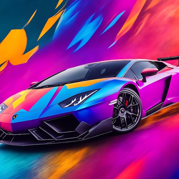 Lamborghini colorata su sfondo colorato Generative Ai