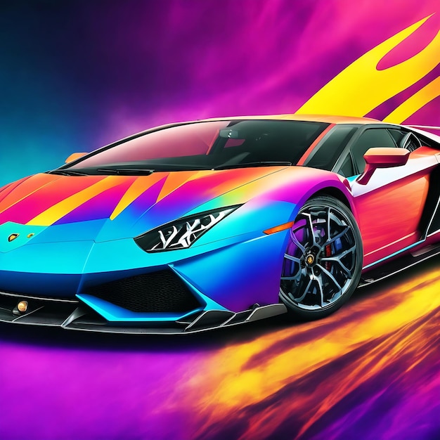 Lamborghini colorata su sfondo colorato Generative Ai