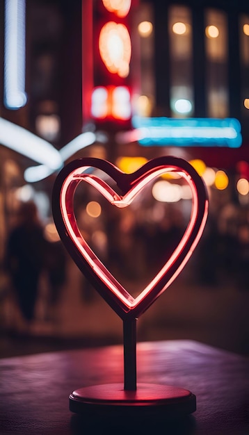 Lampada a forma di cuore di notte in città il giorno di San Valentino