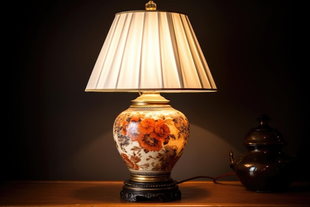 Lampada antica con base in porcellana dipinta a mano creata con ai generativi