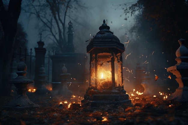 Lampada con candele nel cimitero Giorno dei morti