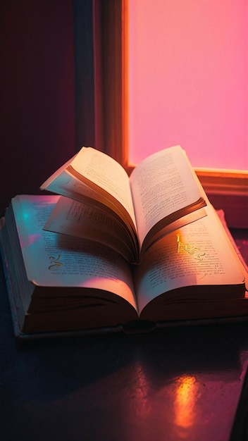 Lampada d'amore luminosa con libro aperto Romantica e calda sfumatura confortevole in una stanza per la lettura