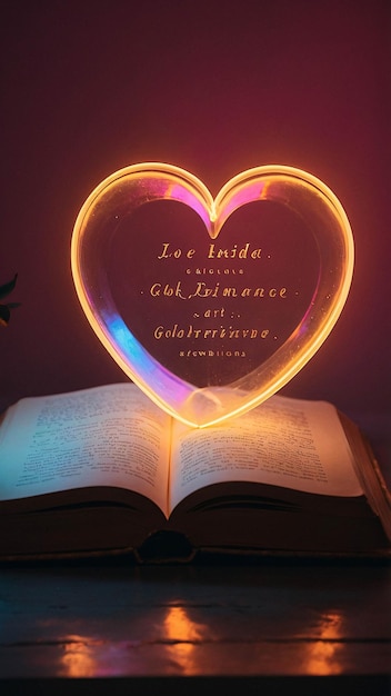 Lampada d'amore luminosa con libro aperto Romantica e calda sfumatura confortevole in una stanza per la lettura