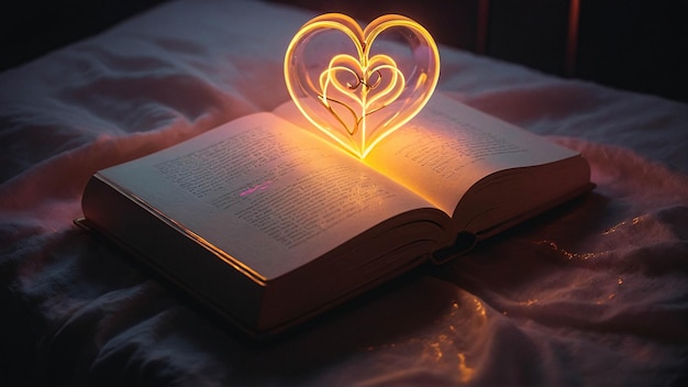 Lampada d'amore luminosa con libro aperto Romantica e calda sfumatura confortevole in una stanza per la lettura