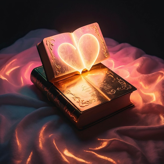 Lampada d'amore luminosa con libro aperto Romantica e calda sfumatura confortevole in una stanza per la lettura