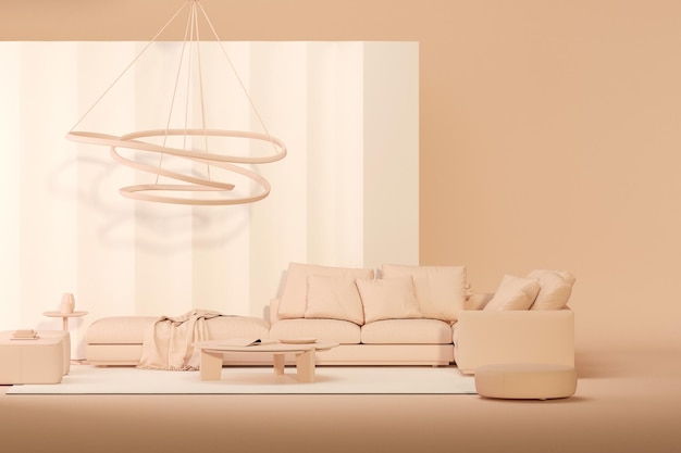 Lampada da divano bianca e beige astratta realistica 3D con rendering 3d di sfondo a parete triangolare a zig zag