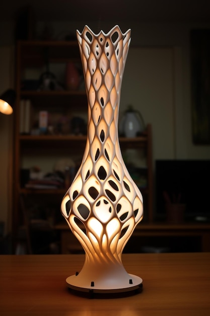 Lampada da tavolo a LED di bambù naturale e modello 3d di fantasia di un bellissimo designer