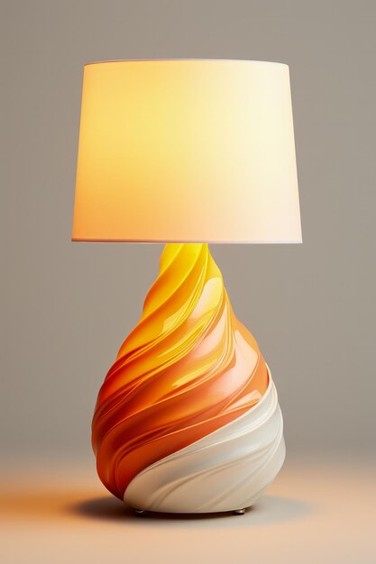 Lampada da tavolo moderna in ceramica che proietta luce calda isolata su uno sfondo sfumato