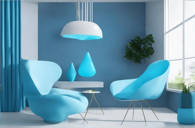 Lampada da tavolo per sedia moderna con luce blu cielo per soggiorno dal design d'interni modernoGenerato con AI 2