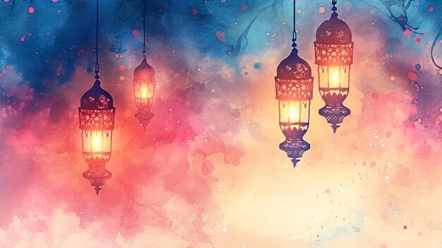 Lampada del Ramadan contro il sereno e bellissimo cielo serale sfondo del Ramadan