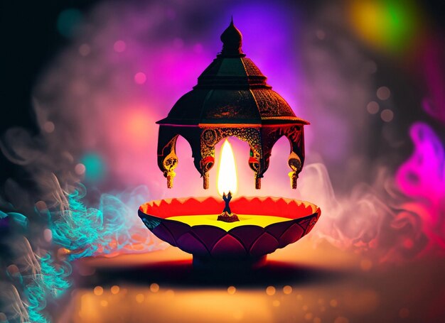 Lampada Diwali con luci interne ed effetto Booker con fumo colorato