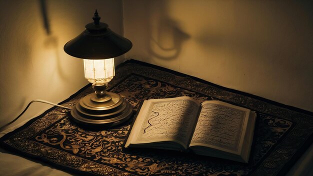 Lampada e tappetino vicino al Corano