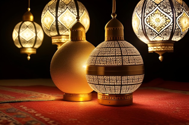 lampada nella moschea Lanterne arabe luminose su tavolo ornato