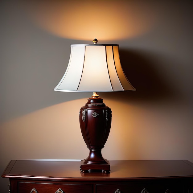 lampada sul tavolo di legno lampada su un tavolo sulla parete della casa