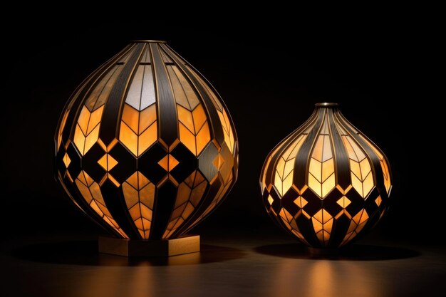 Lampade art deco con motivi geometrici e forme create con l'IA generativa