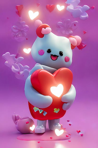 Lampade con cuori incandescente Sfondo per l'amore di San Valentino con Character Cartoon