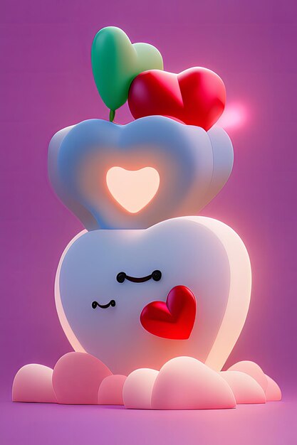 Lampade con cuori incandescente Sfondo per l'amore di San Valentino con Character Cartoon