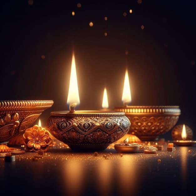 Lampade Diya accese a Diwali