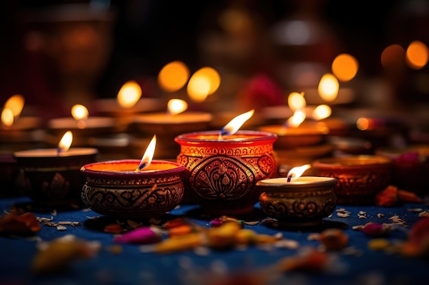Lampade Happy Diwali Diya accese durante la celebrazione