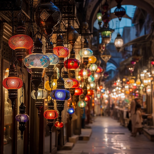 Lampade multicolori appese al Grand Bazaar