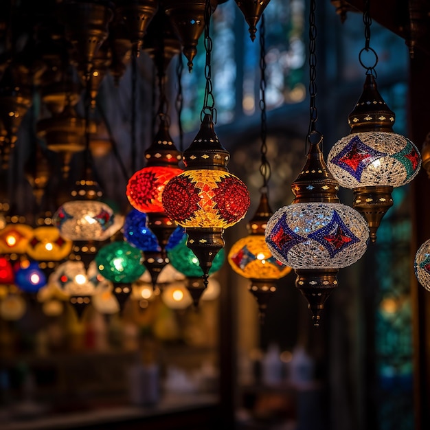 Lampade multicolori appese al Grand Bazaar