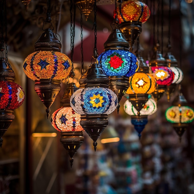 Lampade multicolori appese al Grand Bazaar