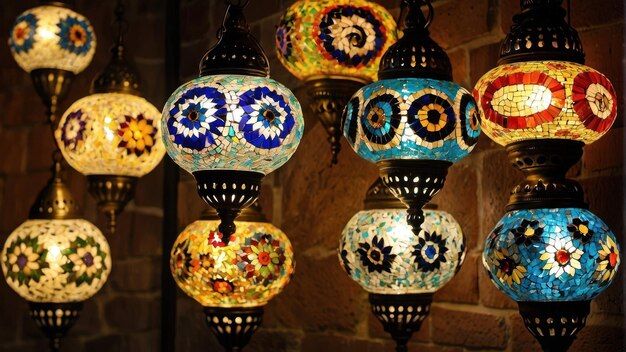 Lampade turche appese in un'esposizione vibrante