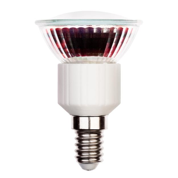 Lampadina a LED con attacco E14 Isolata su bianco
