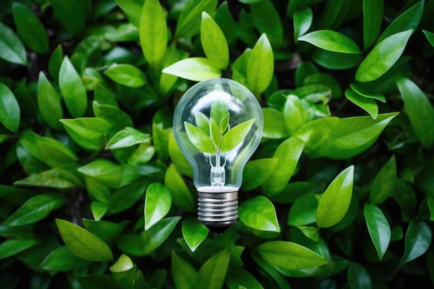 Lampadina contro la natura su foglia verde Concetto di ecologia Protezione ambientale fonti energetiche sostenibili rinnovabili