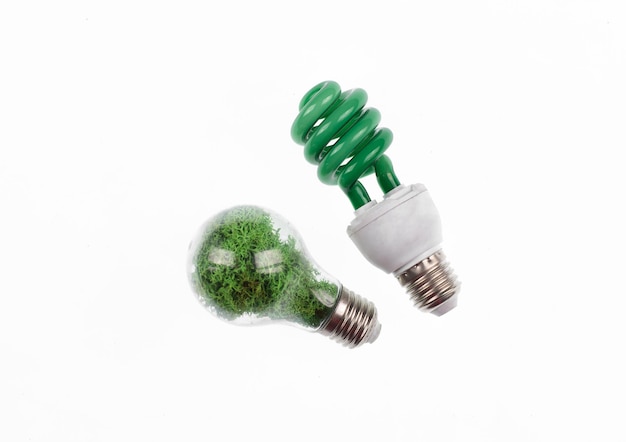 lampadina eco verde isolata su sfondo bianco