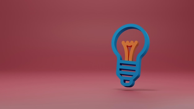 Lampadina icona minima Simbolo nel rendering 3D isolato su sfondo rosso