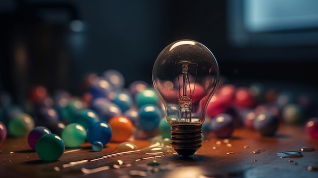 Lampadina incandescente su sfondo scuro Idea e creatività conceptgenerative ai