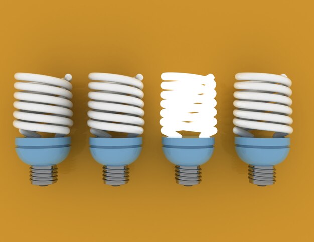 Lampadina.individualità e diversi concetti di idea creativa. 3D rendering illustrazione