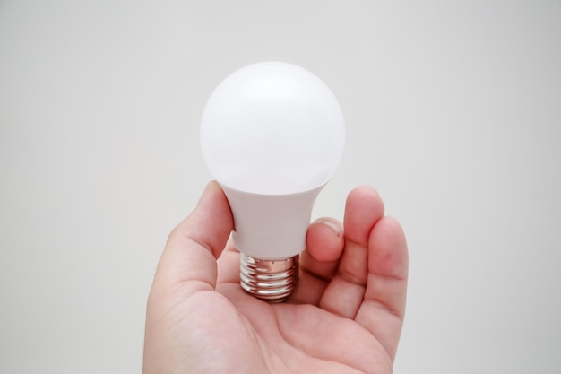 Lampadina LED bianca in mano a risparmio energetico