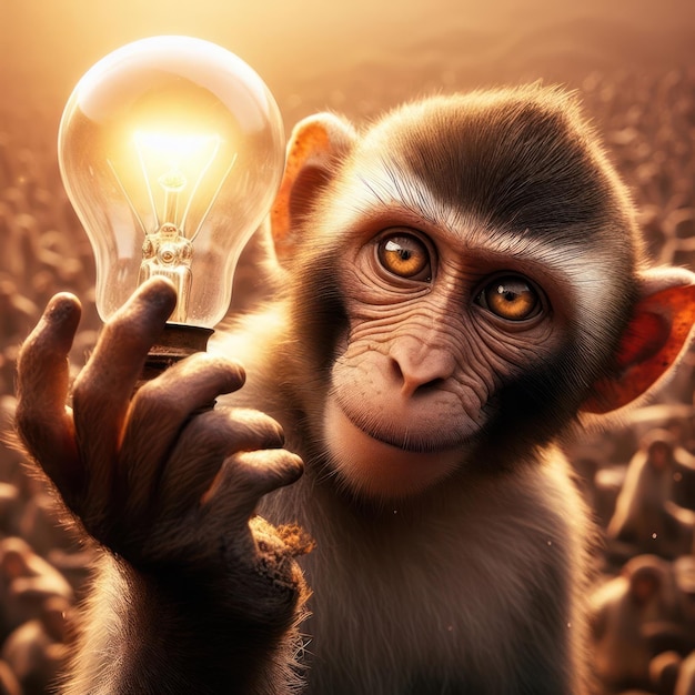 lampadina nella mano della scimmia