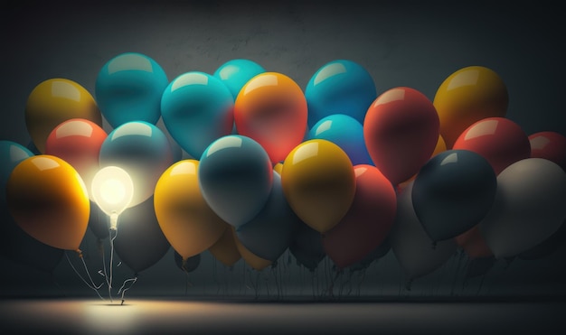 Lampadina Palloncini luminosi colorati Bella immagine colorata Generative AI